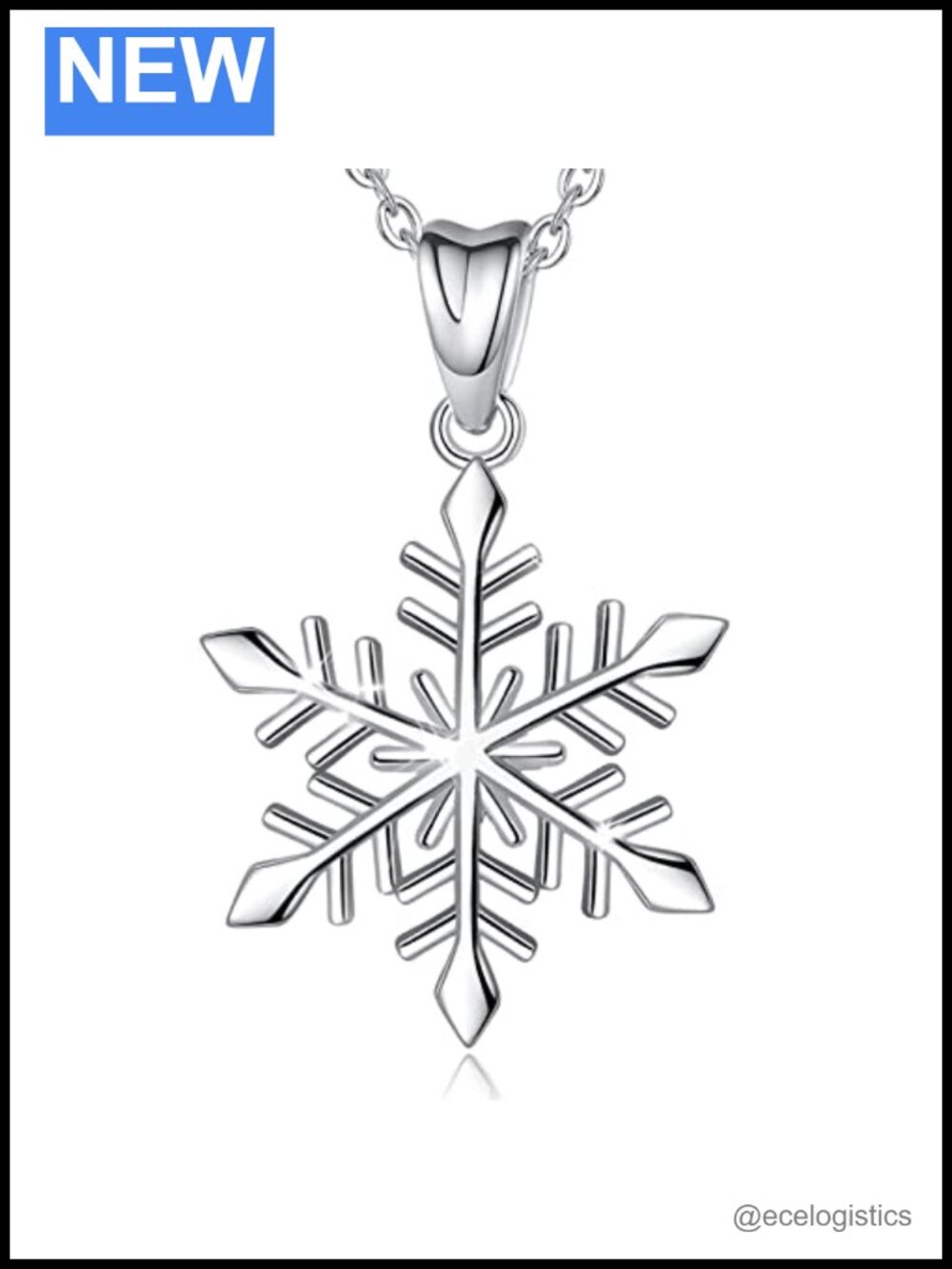Sterling Silver Snowflake Pendant Necklace 18" Rolo Chain Spring Ring